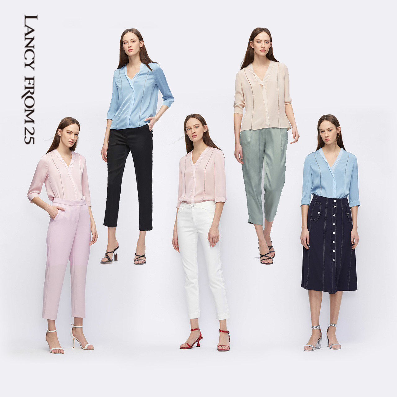 朗姿2020年夏季新款百搭v领衬衫 朗姿衬衫