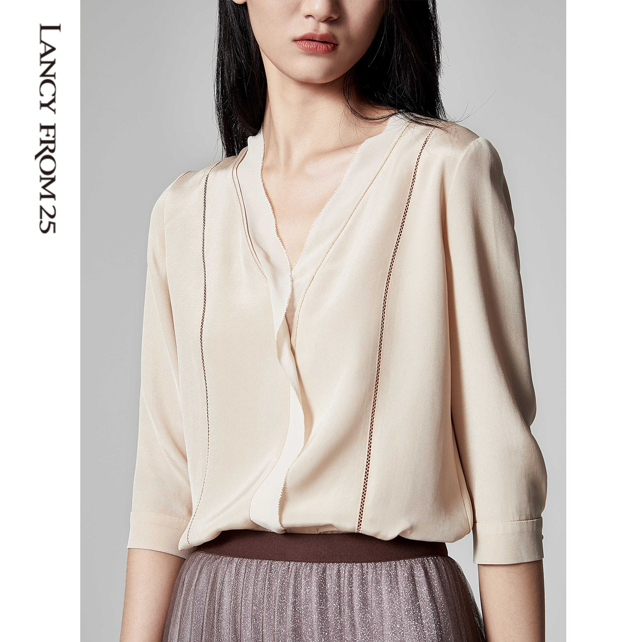 朗姿2020年夏季新款百搭v领衬衫 朗姿衬衫