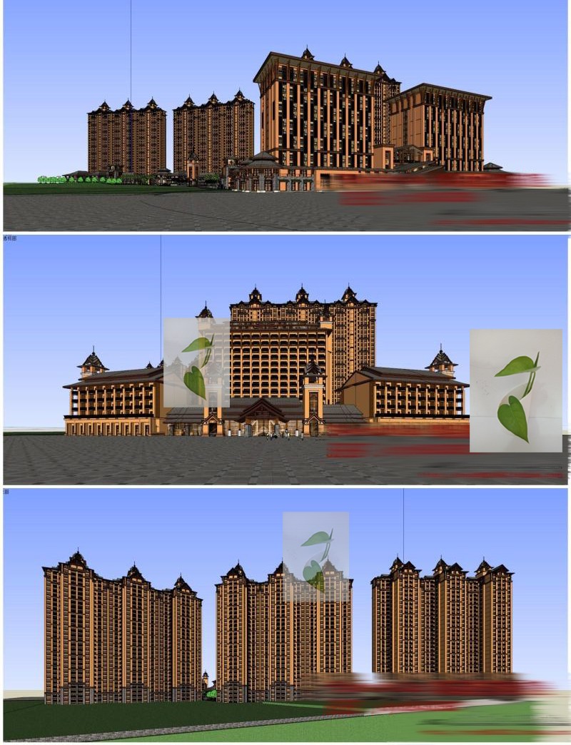 东南亚风格超高层居住小区住宅裙楼商业街酒店会所草图大师su模型