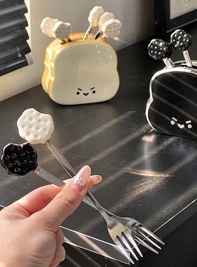 可爱面包水果叉轻奢高级感高颜值不锈钢餐厅桌面茶几装饰品小摆件