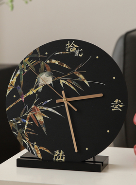 中古风桌面时钟摆件客厅家居玄关电视柜台面装饰品高级感2026新款
