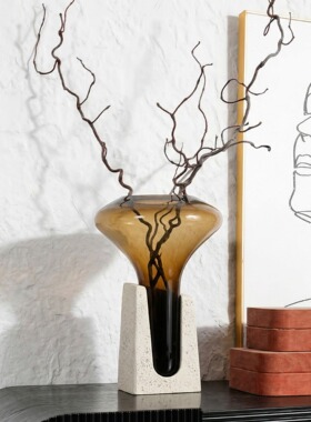 中古风花瓶玻璃高级感小众花艺摆件客厅茶几餐边柜装饰品轻奢插花