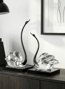 水晶天鹅一对摆件高级感小众客厅电视柜家居装饰品新家氛围感好物