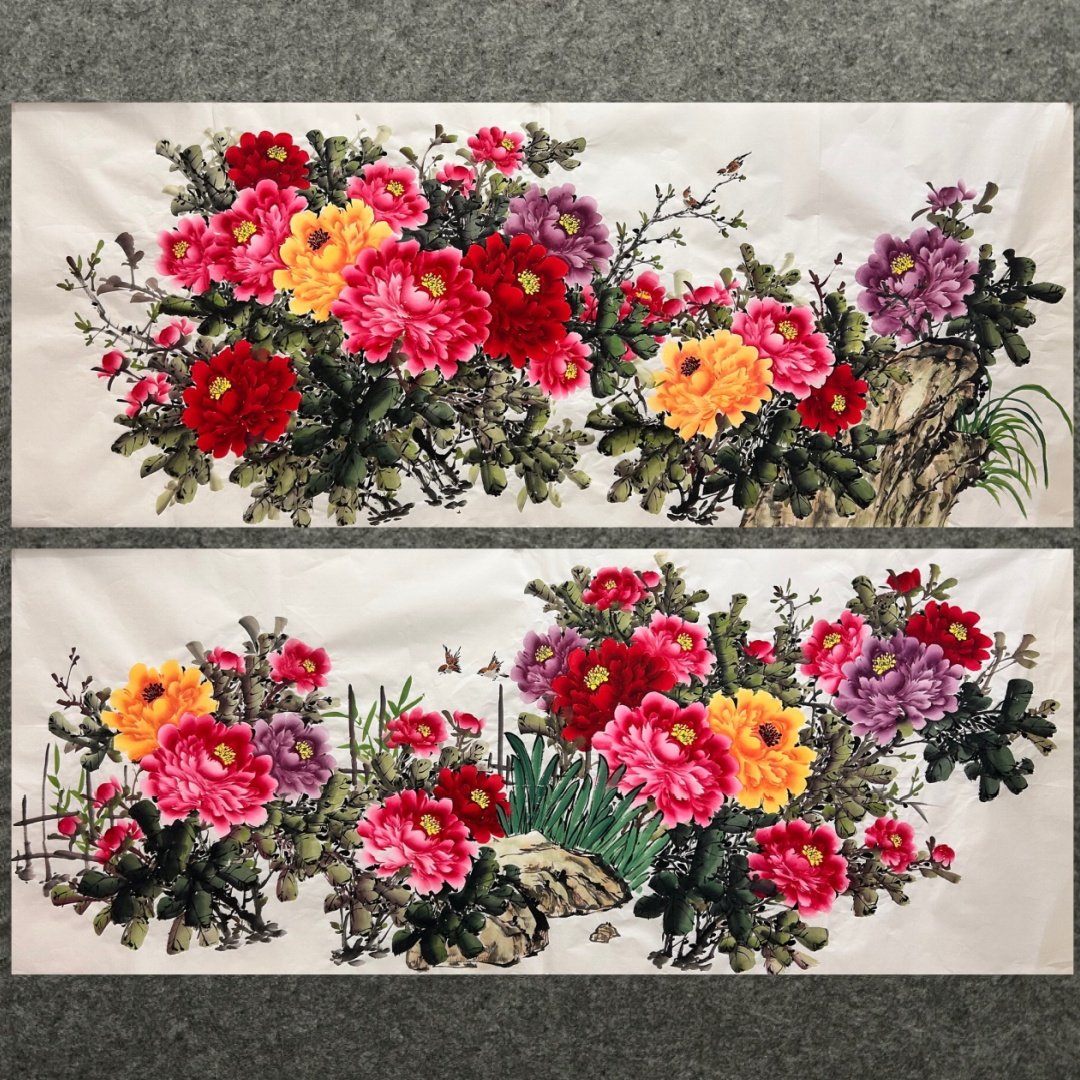 240X96厘米装饰国画批发花鸟画纯手绘小八尺牡丹紫藤花开富贵01,淘宝优惠券,粉丝福利购,淘宝优惠卷