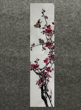 100X25厘米条幅装饰国画纯手绘花鸟画三尺对开梅花AH6080701-30