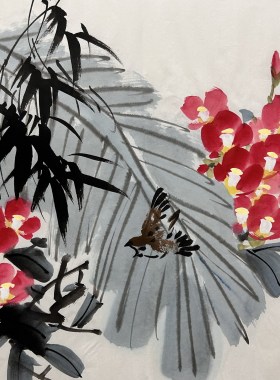 玄关精品装饰国画花鸟画字画纯手绘三尺斗方山楂花AV80102044-66