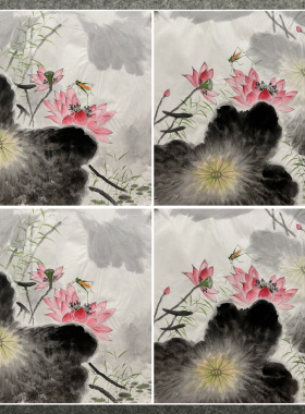 玄关精品装饰国画花鸟画字画纯手绘三尺斗方荷花鱼AC50503091-120