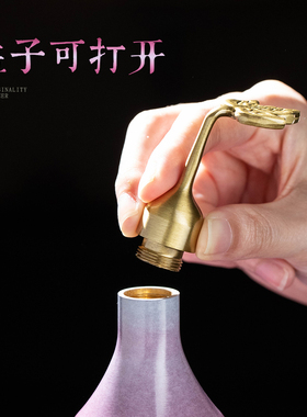 全铜葫芦摆件蓝色紫气东来空心开口葫芦玄关客厅装饰纯黄铜工艺品