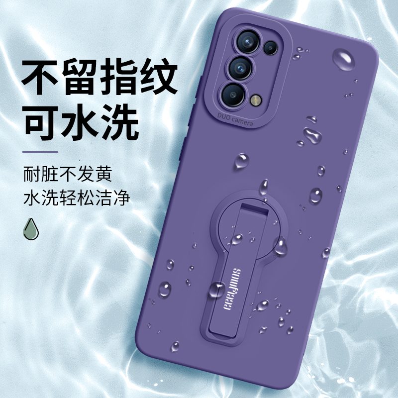 适用于opporeno5手机壳新款女reno5pro防摔镜头全包reno5男款op液态硅胶por带支架Reno简约带手绳防滑保护壳 - 图2