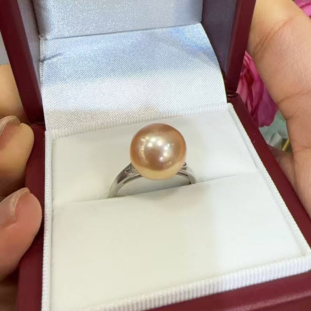 11-12 gold pink freshwater pearl ring with 925 silver setting