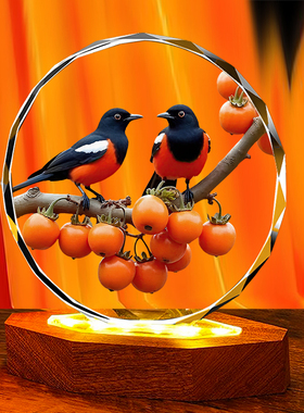 双喜临门水晶摆件柿子喜鹊高档家居客厅酒柜乔迁礼物桌面装饰摆台