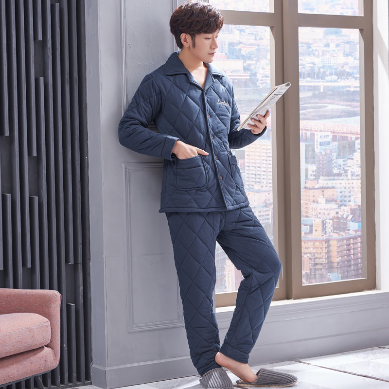 圆人男士睡衣秋冬款加厚纯棉夹棉春秋加棉开衫新款大码家居服套装,淘宝优惠券,粉丝福利购,淘宝优惠卷