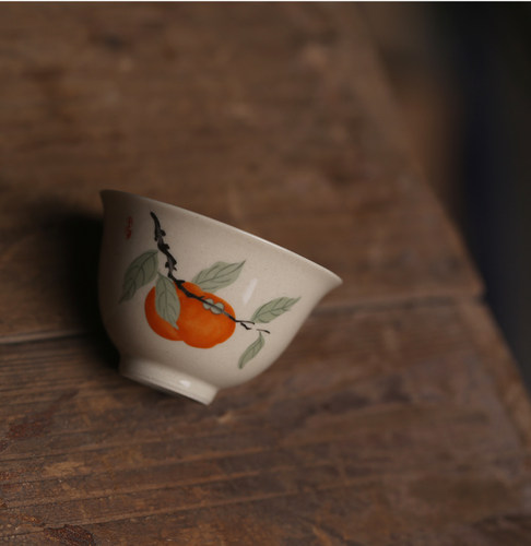 中式柿子事事如意国画风仿手绘陶瓷茶杯茶具个性普洱单杯主人杯 - 图1