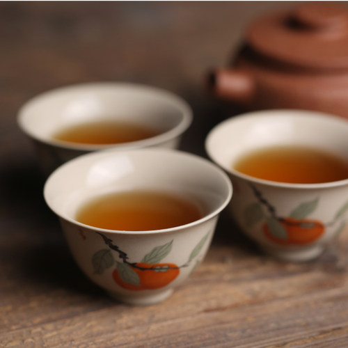 中式柿子事事如意国画风仿手绘陶瓷茶杯茶具个性普洱单杯主人杯 - 图0