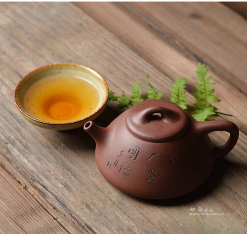 周婷《子治石瓢壶》 宜兴紫砂紫泥朱泥大容量茶壶茶具手把壶 刻画 - 图3