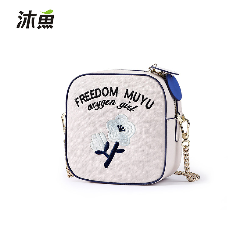 沐鱼超火网红刺绣小方包女斜挎包 沐鱼女士包袋