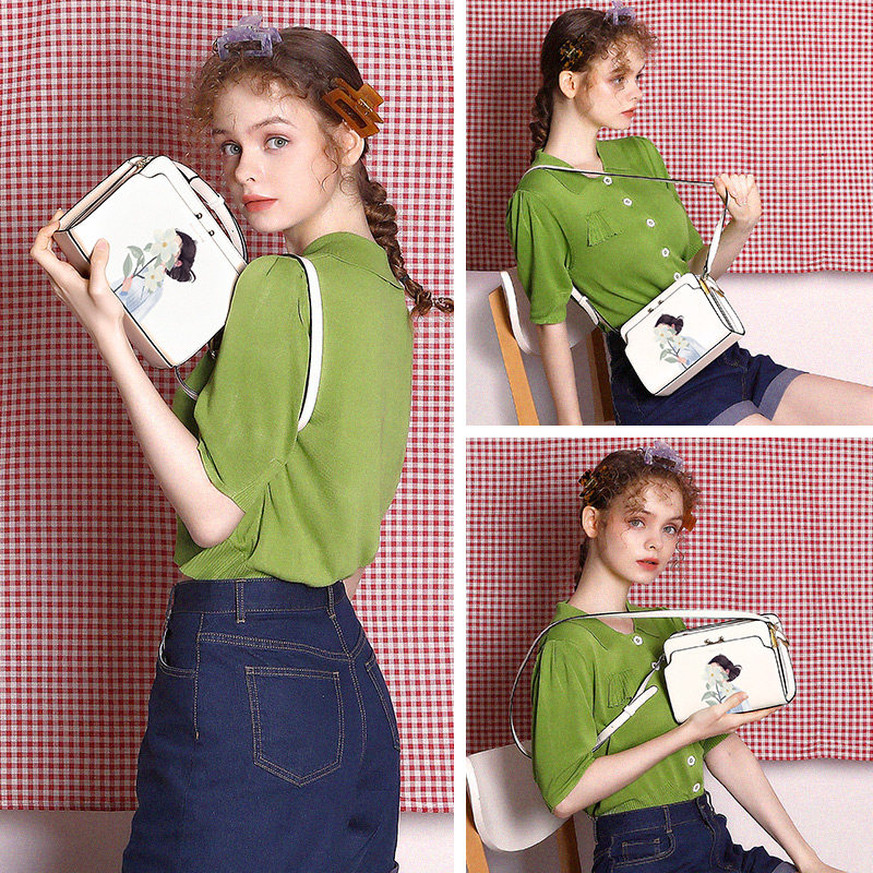 沐鱼女2021新款潮插画风琴包小包包 沐鱼女士包袋