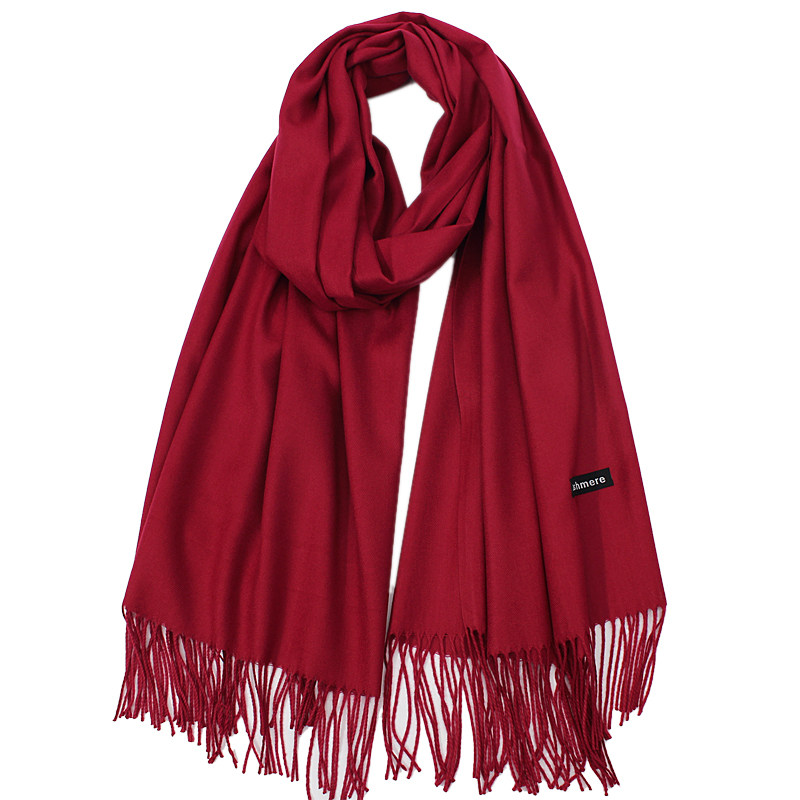 酒红色羊绒围巾女冬季中国红年会定制LOGO印字刺绣百搭披肩两用厚,淘宝优惠券,粉丝福利购,淘宝优惠卷