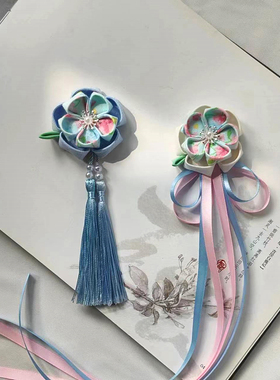 蓝色和风细工花日式樱花和服浴衣cos花魁发夹发圈簪子头饰发饰品
