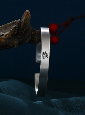 梦祥银古法做旧开口足银手镯子