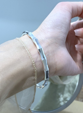 梦祥银亮面竹节银手镯女款实心推拉银镯子新中式国潮节节高升新年