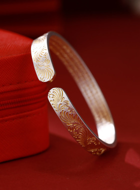 梦祥银足银描金唐草纹手镯