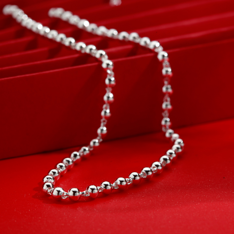 梦祥银圆珠素链百搭项链女锁骨链佛珠链珠珠链子足银饰品送女友 - 图0