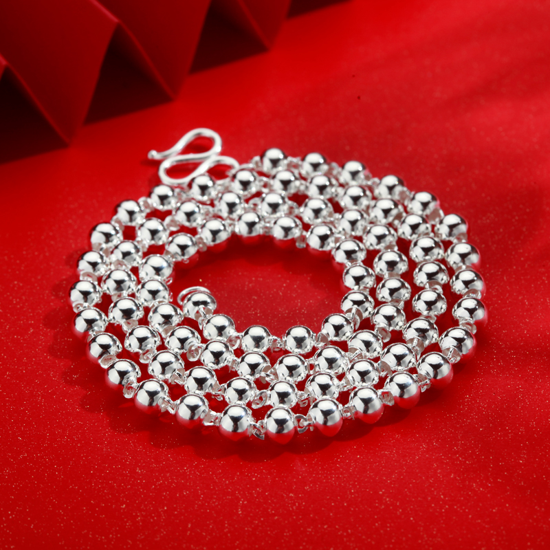 梦祥银圆珠素链百搭项链女锁骨链佛珠链珠珠链子足银饰品送女友 - 图2