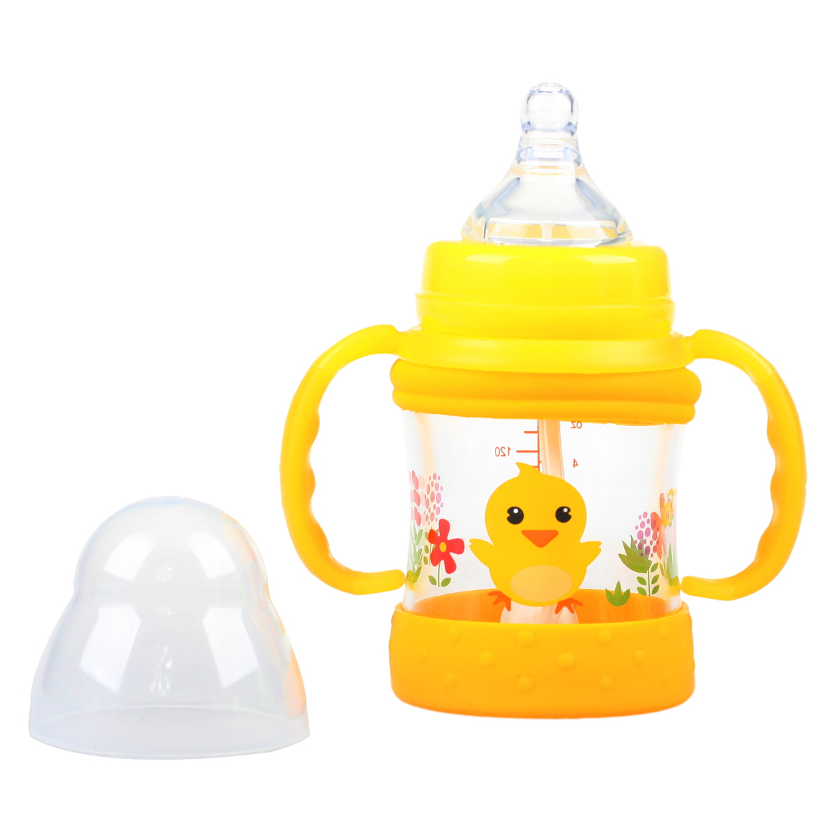 小鸡卡迪婴儿玻璃奶瓶宽口握把带吸管玻璃奶瓶150ml/240ml - 图2