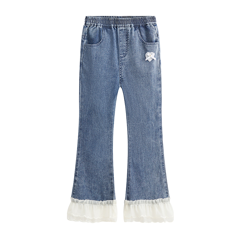 2025春夏新款女童牛仔喇叭裤宽松中大儿童花边长裤子百搭洋气韩版 - 图3