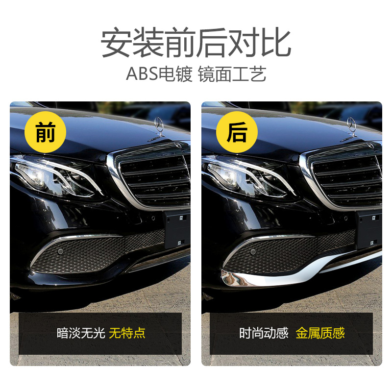 适用奔驰E级立标前杠饰条 E300L/E200L保险杠车身防撞装饰亮条-图1