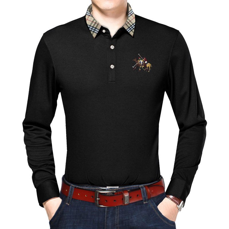 秋季长袖男polo衫商务休闲打底衫 鲨比旗T恤