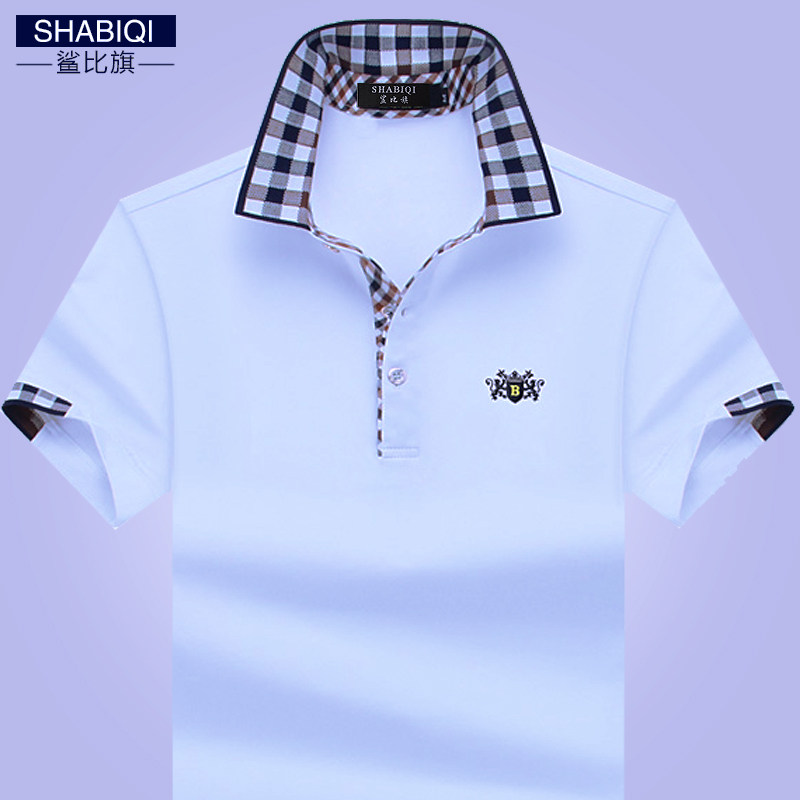 青年翻领短袖男夏季男装商务polo衫 鲨比旗T恤
