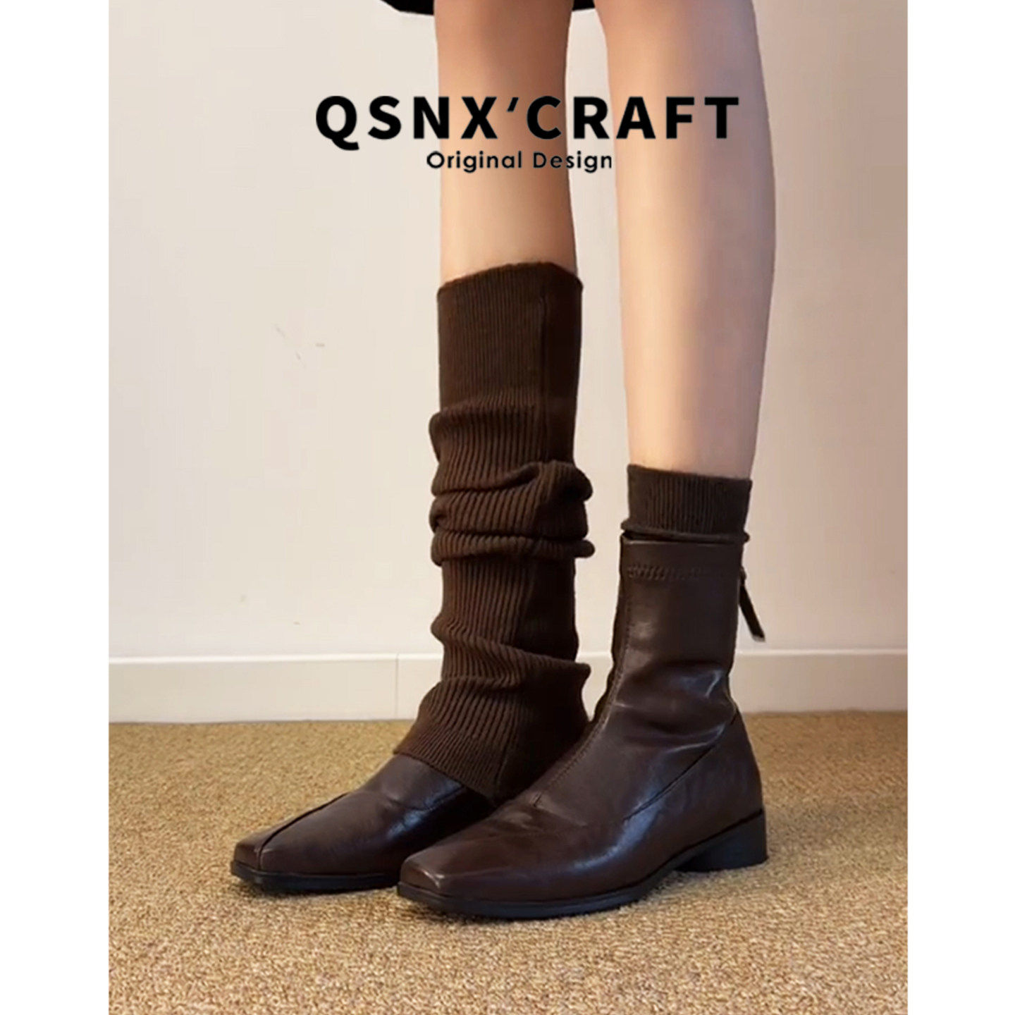 羊皮版~内增高3/6cm短靴女2026新款秋冬弹力瘦瘦靴通勤棕色马丁靴