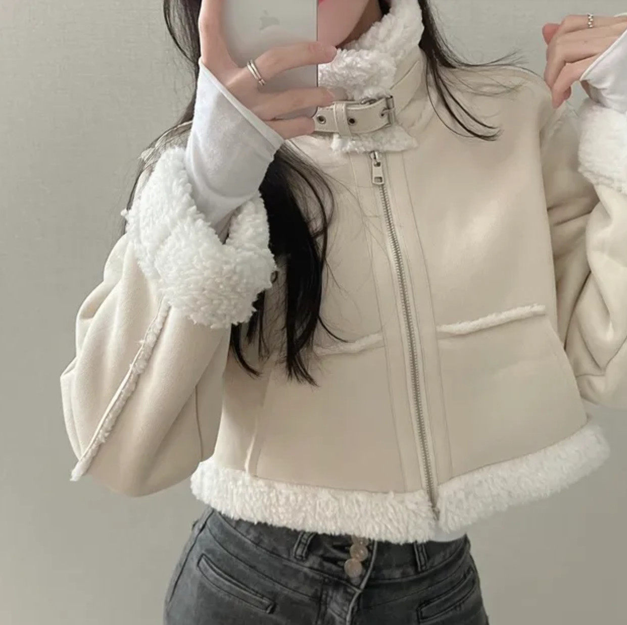 Shawne 26s冬新韩国正品代购 小众羊羔绒内里搭扣拉链温暖外套,淘宝优惠券,粉丝福利购,淘宝优惠卷