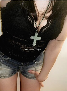 Shawne 26s春新韩国正品代购 Y2K雾绿色超大号十字架吊坠原石项链