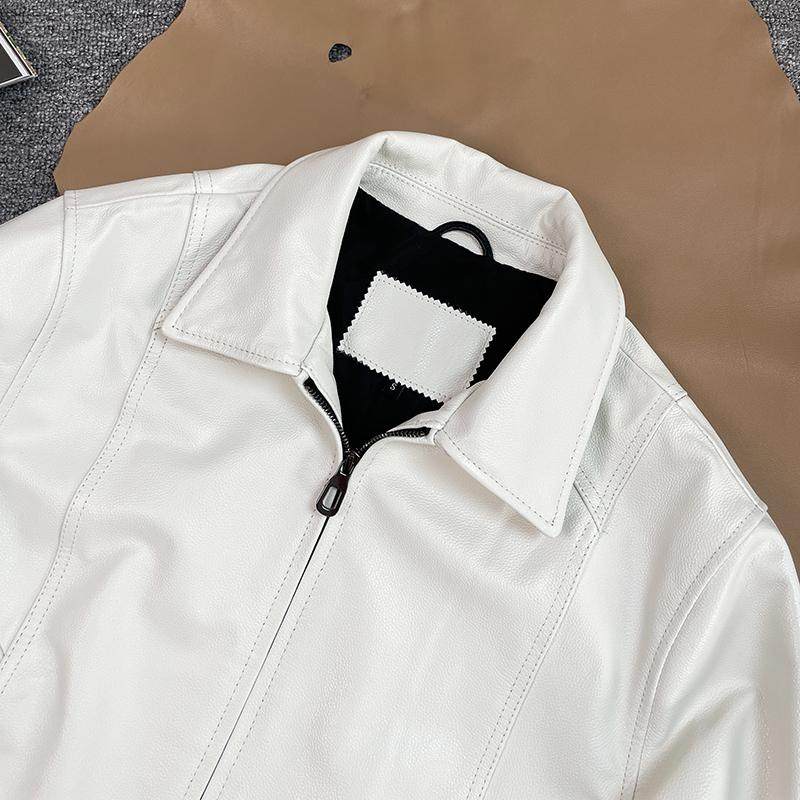 80年代高级复古皮夹克白色头层牛皮真皮皮衣港风宽松翻领外套男女,淘宝优惠券,粉丝福利购,淘宝优惠卷