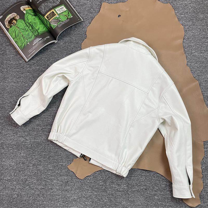 80年代高级复古皮夹克白色头层牛皮真皮皮衣港风宽松翻领外套男女,淘宝优惠券,粉丝福利购,淘宝优惠卷