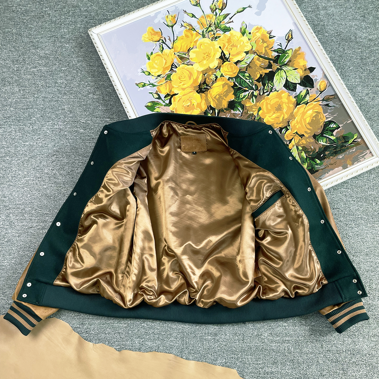 高端油蜡头层牛皮外套美式复古毛呢机车棒球服真皮皮衣宽松夹克男 - 图1