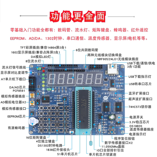 零基础入门51单片机开发板STC89C52RC学习板51实验板套件HL-1盒装 - 图0