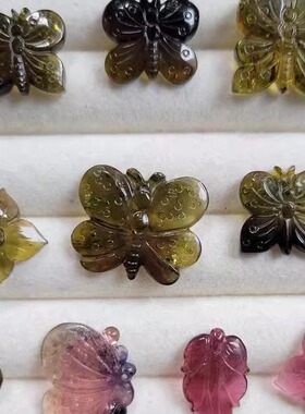 清出老料深色碧玺吊坠锁骨坠蝴蝶 葫芦 如意 一物一图 深黄绿色