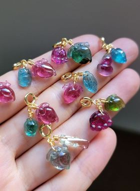 包邮天然碧玺雕刻件手链吊坠万能扣小滴溜桃子猫爪羽毛树叶蓝碧玺