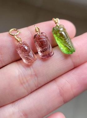 全净体碧玺金蝉锁骨坠手链吊坠宝宝坠一物一图 知了滴流 手链坠