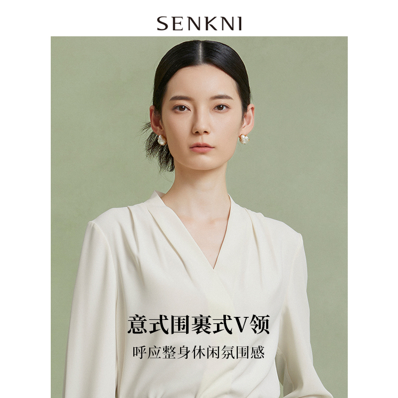 SENKNI圣可尼白色极简风衬衫设计感小众小衫春夏雪纺衫OL上衣女装