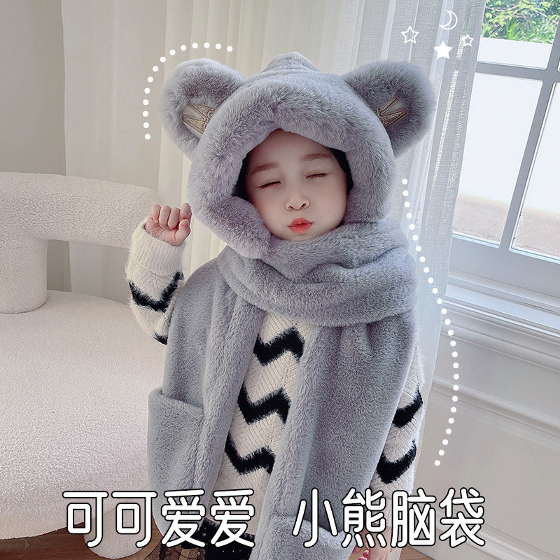 儿童帽子一体秋冬款女童2021新款 北极绒多汇帽子