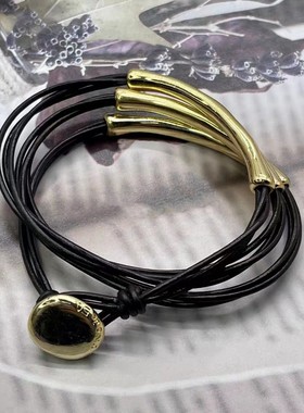 unode50牛皮银管手链三层可缠绕