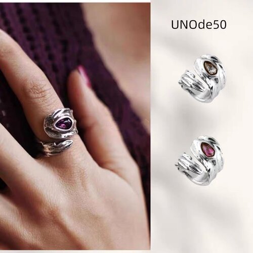 西班牙UNOde50穆诺拉蓝水晶戒指时尚轻奢羽毛翅膀叶子指环中性款 - 图0