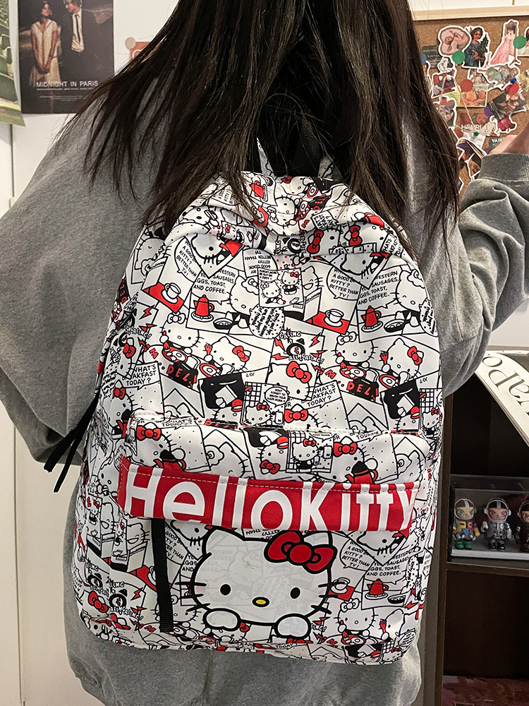 少女hellokitty书包大容量小众百搭双肩包可爱轻便背包高中大学生-图2