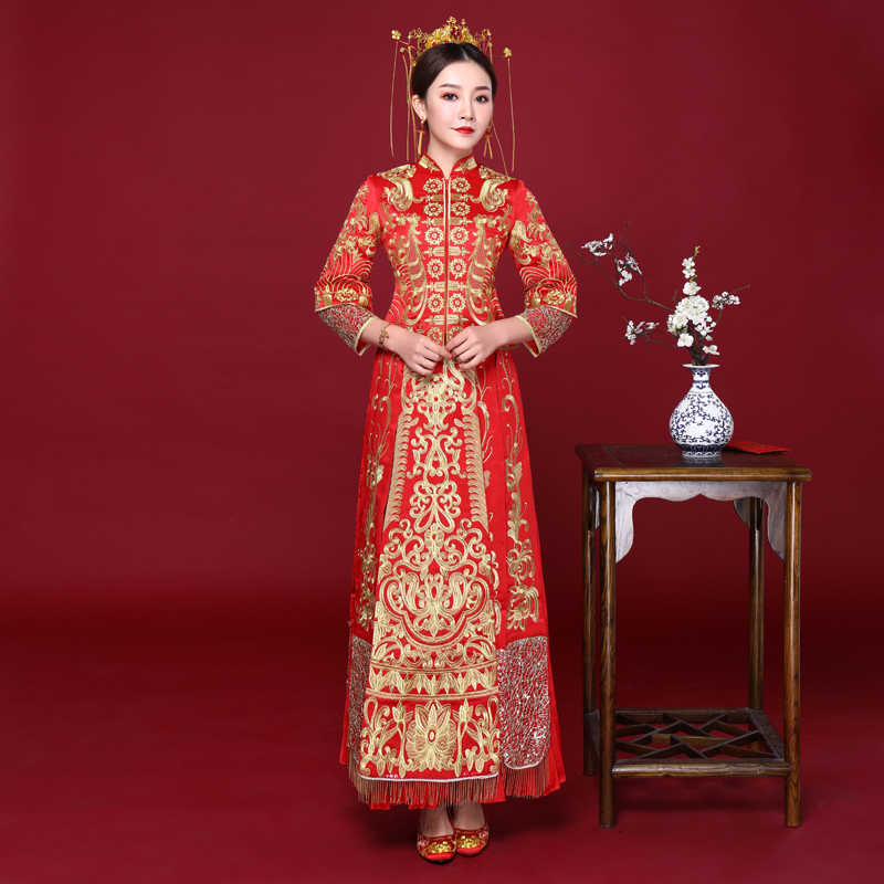 古代婚服皇后凤冠霞帔秀个服中国风抖音秀禾服新娘2019新款小个子