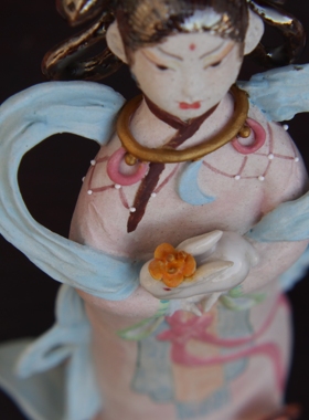 孤品掉落|手工陶塑人物嫦娥之玉兔桂花陶瓷雕塑家居摆件